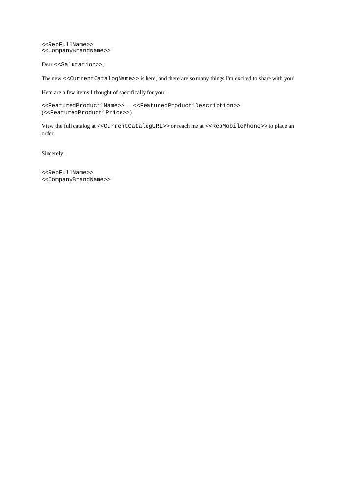 Preview of the Catalog Announcement template