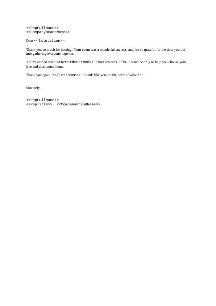 Preview of the Host Thank-You Letter template