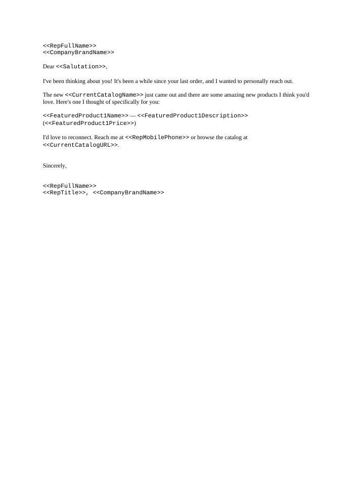 Preview of the Win-Back Letter template
