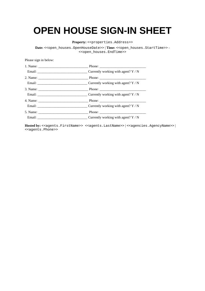 Preview of the Open House Sign-In Sheet template