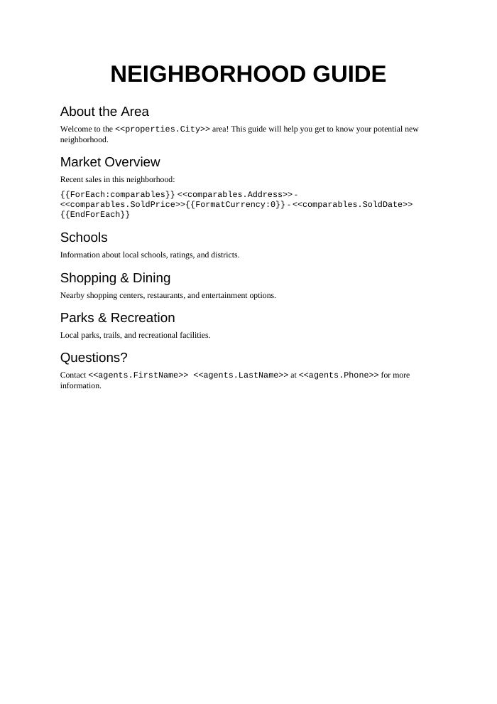 Preview of the Neighborhood Guide template