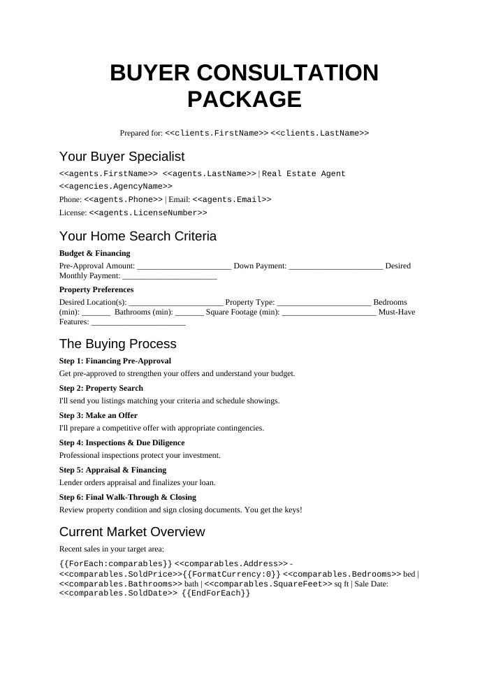 Preview of the Enhanced Buyer Consultation Package template