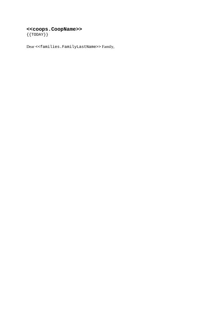 Preview of the Parent Communication Letter template