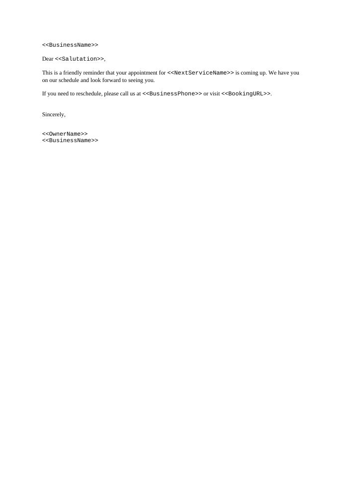 Preview of the Appointment Reminder template