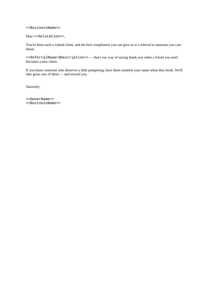 Preview of the Referral Request Letter template