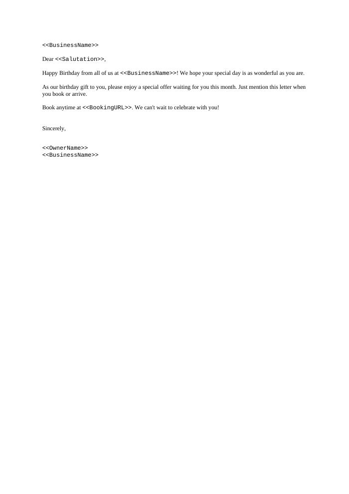 Preview of the Birthday Greeting template