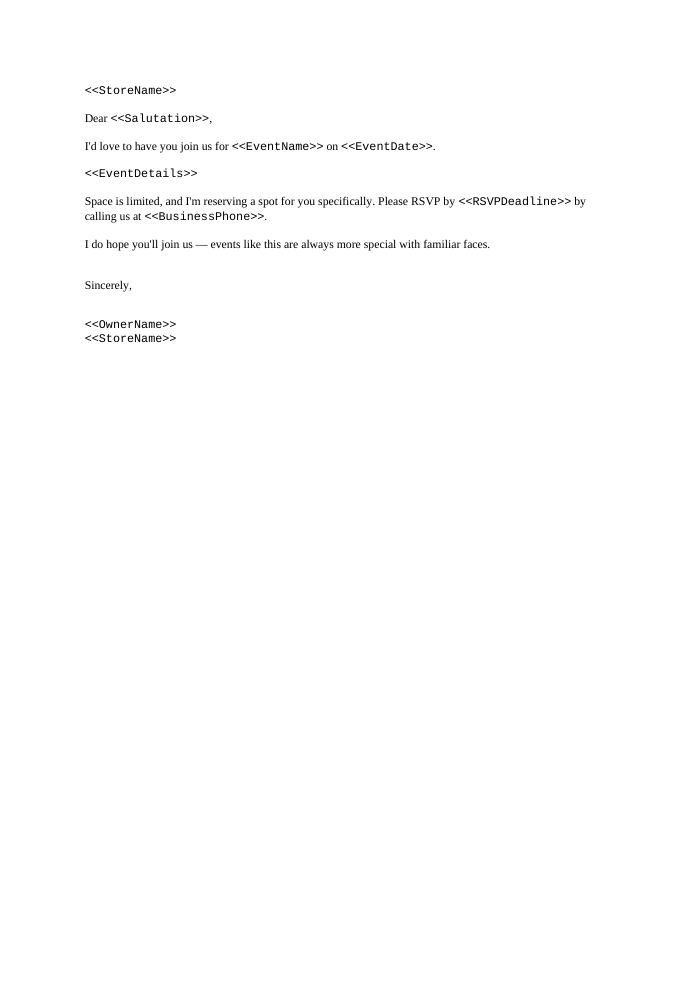 Preview of the In-Store Event Invitation template