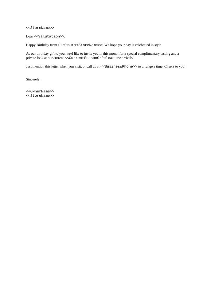 Preview of the Birthday Greeting template