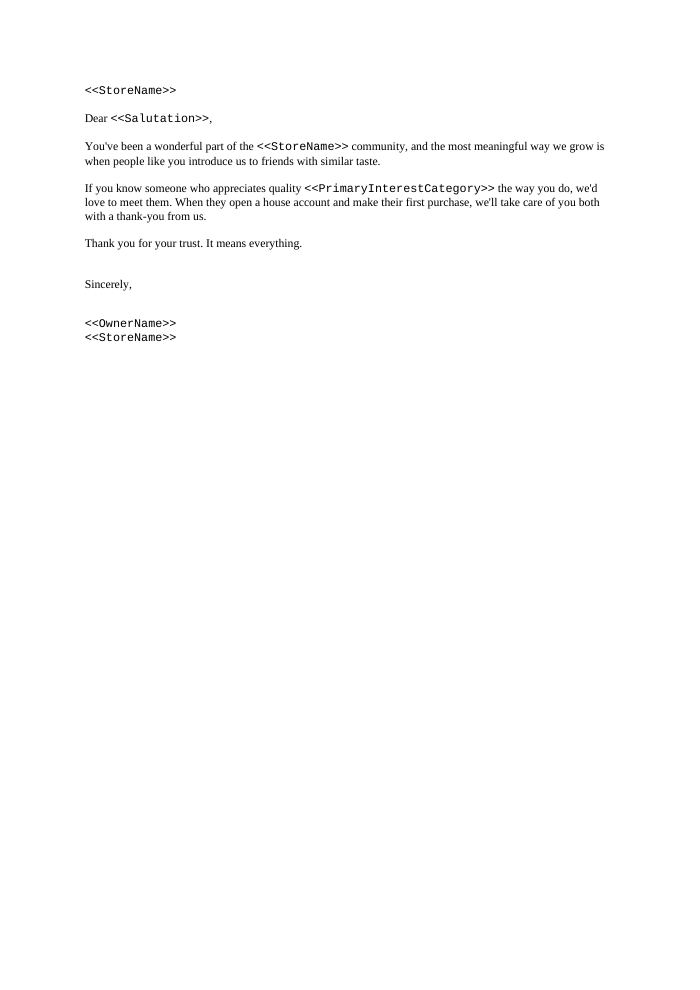 Preview of the Member Referral Invitation template