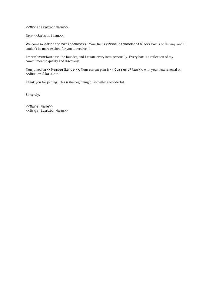 Preview of the Welcome New Member template